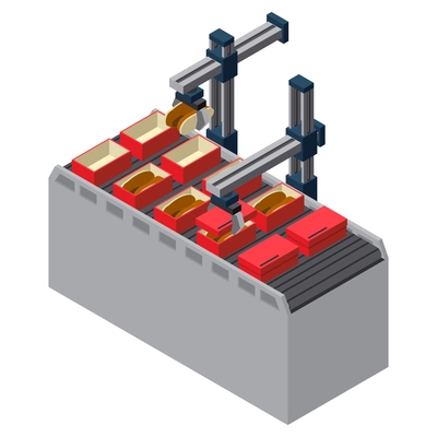 Footwear factory shoes production isometric composition with isolated bootmaking image on blank background vector illustration