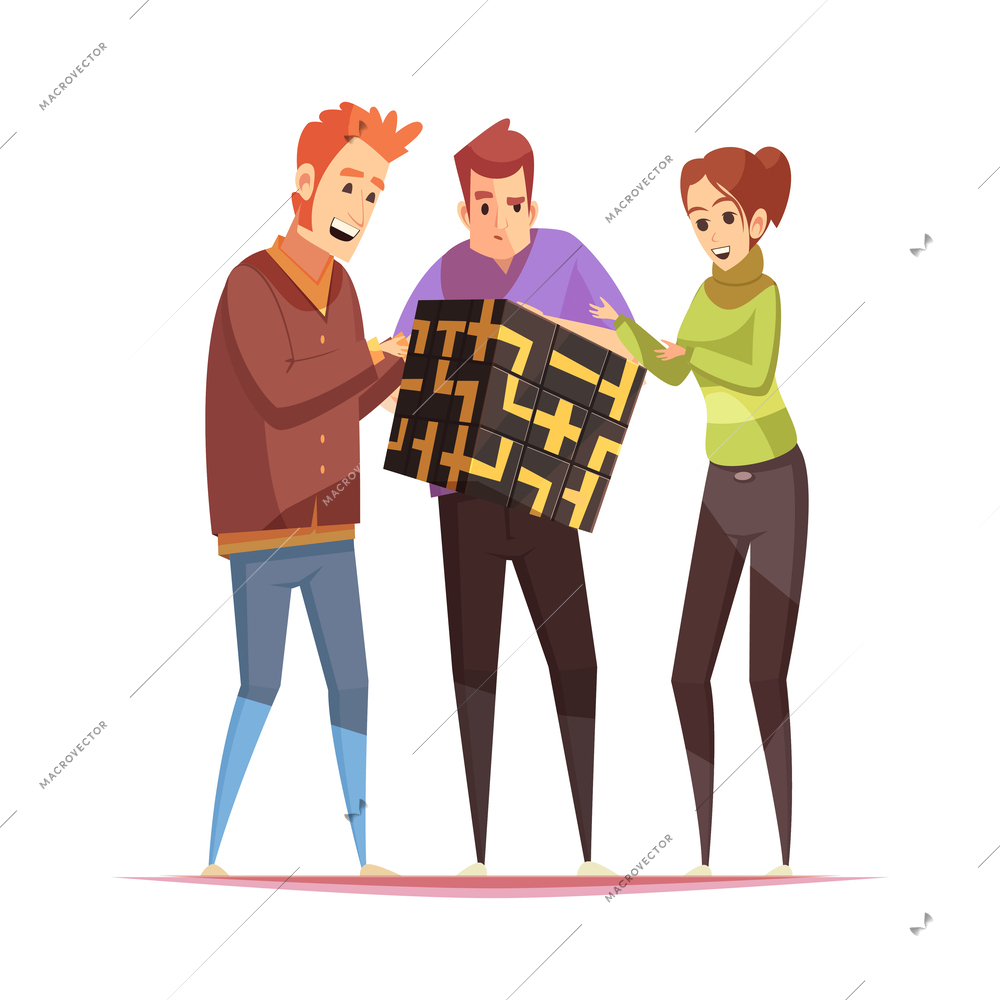 Reality quest escape room composition with doodle human characters on blank background vector illustration