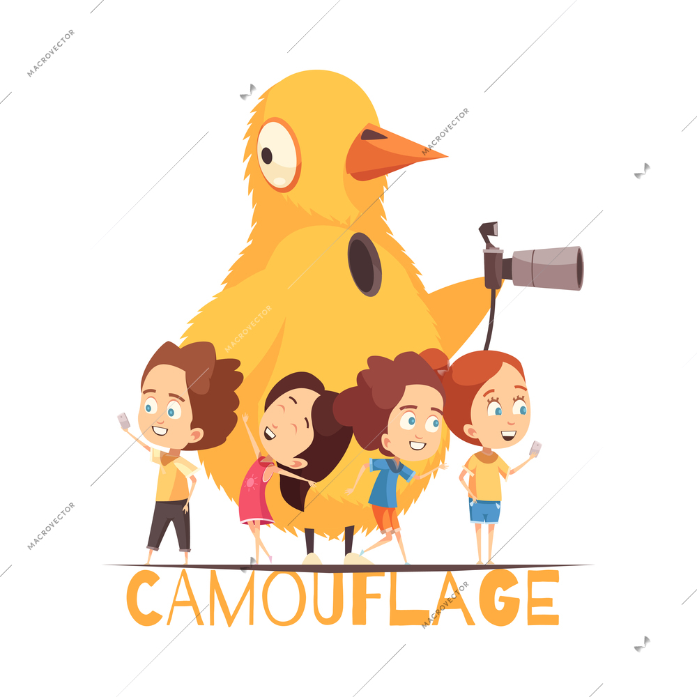 Paparazzi composition with doodle style human character of secret photographer on blank background vector illustration