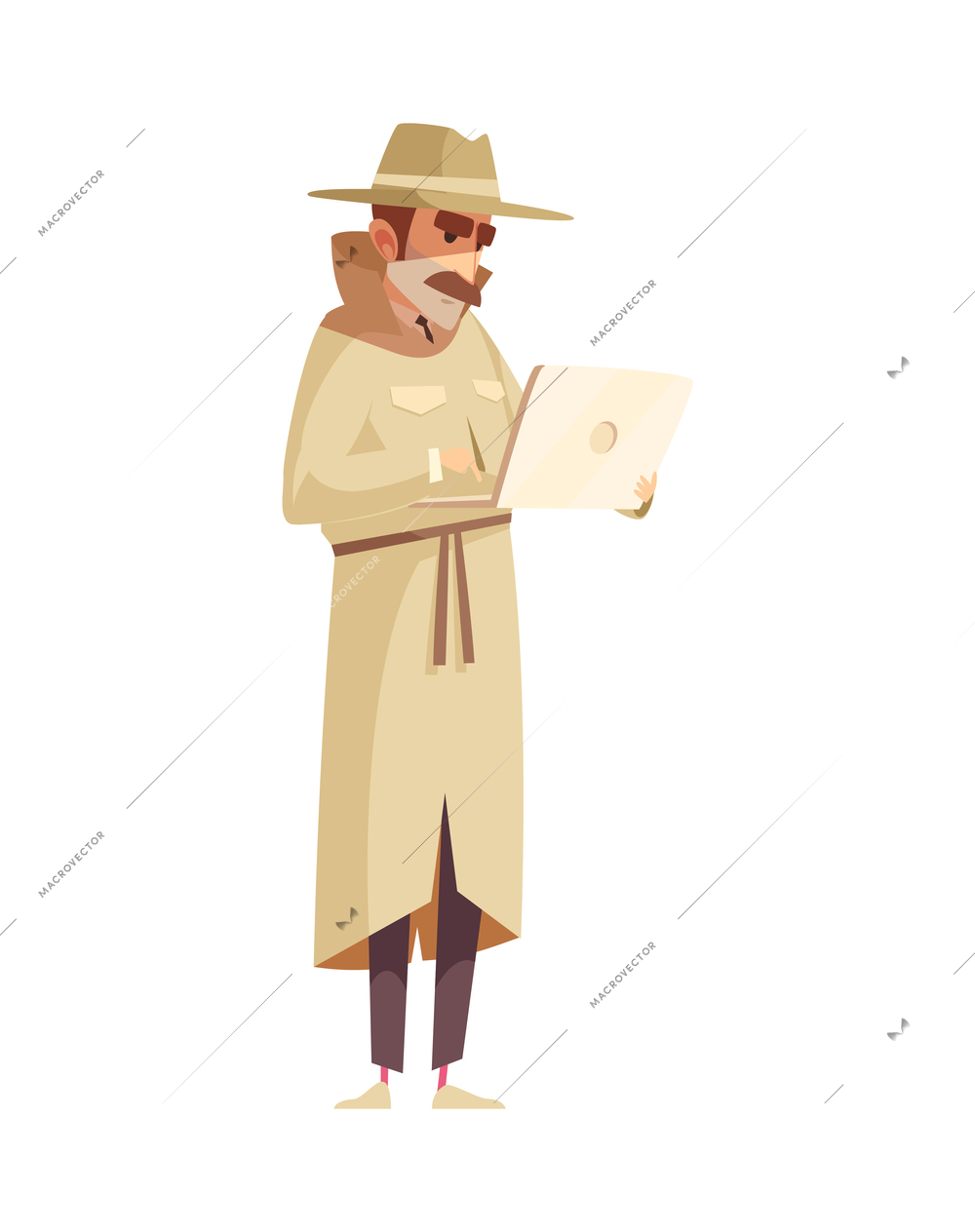 Private detective spy composition with isolated doodle style character of investigating man vector illustration