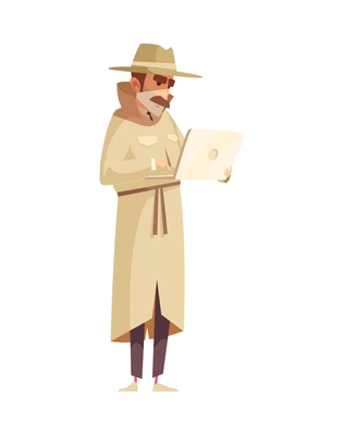 Private detective spy composition with isolated doodle style character of investigating man vector illustration