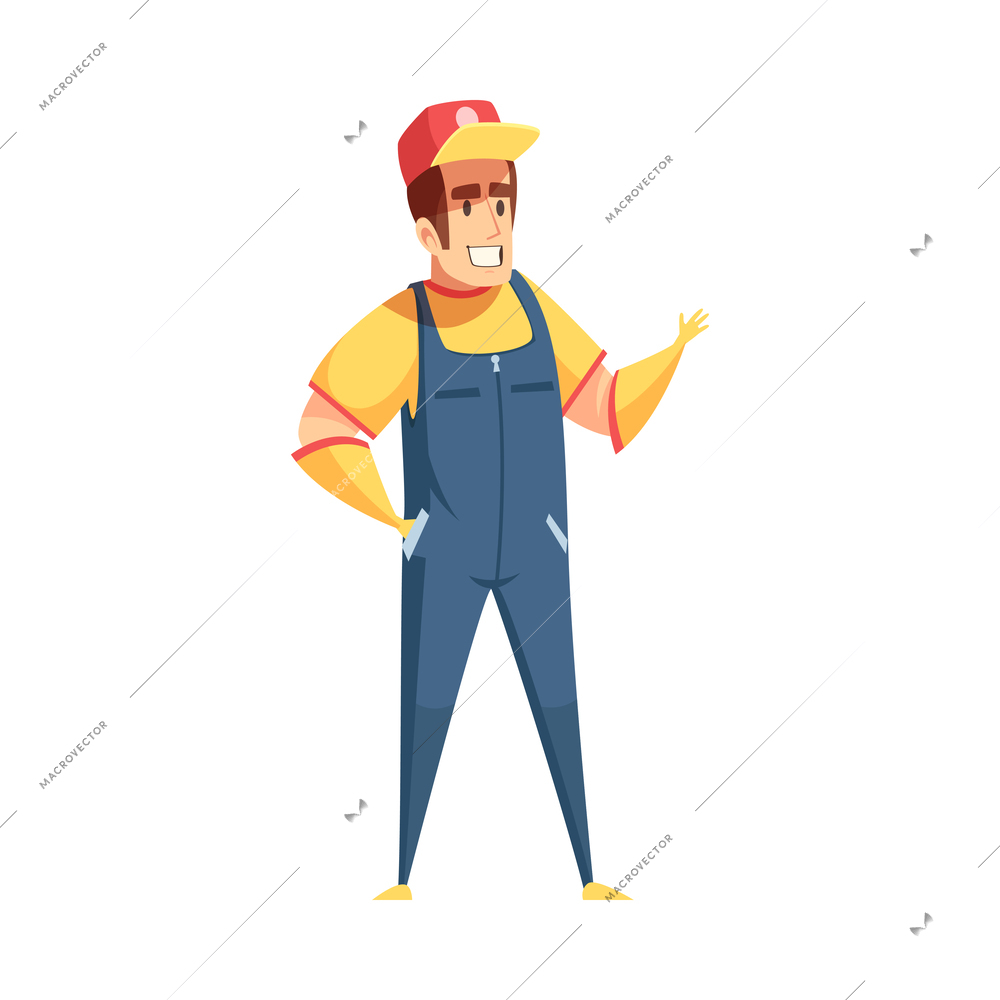 Oil production industry cartoon style composition with human character of worker in uniform isolated vector illustration