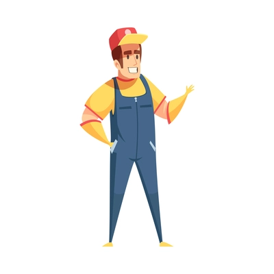 Oil production industry cartoon style composition with human character of worker in uniform isolated vector illustration