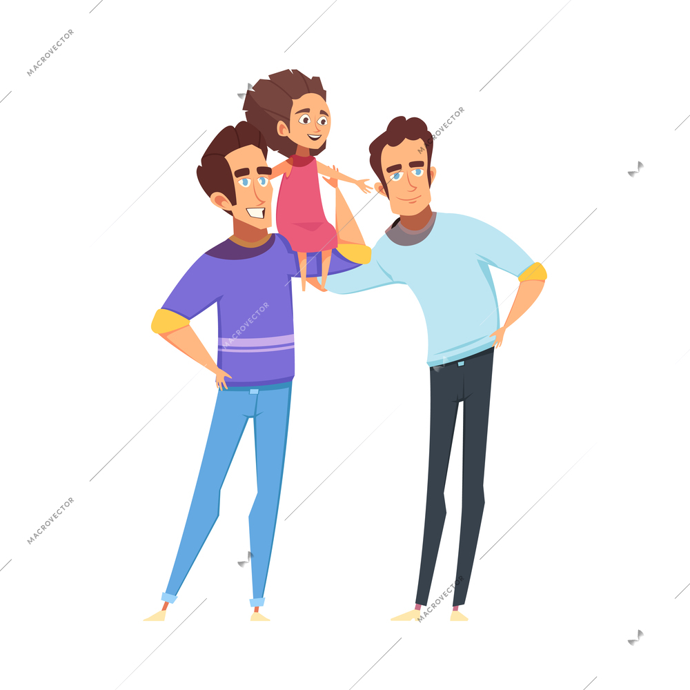 Homosexual families composition with doodle characters of male parents with child vector illustration