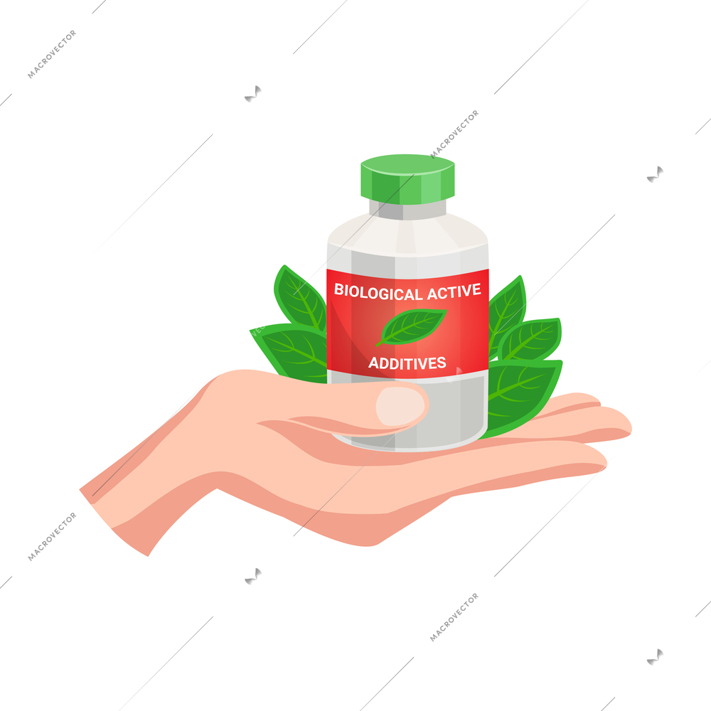 Biological active additives composition with isolated image of medical supplies on blank background vector illustration