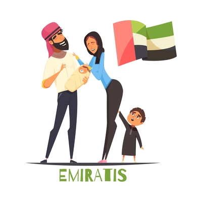 Nationalities families composition with doodle human characters of parents child and national flag vector illustration