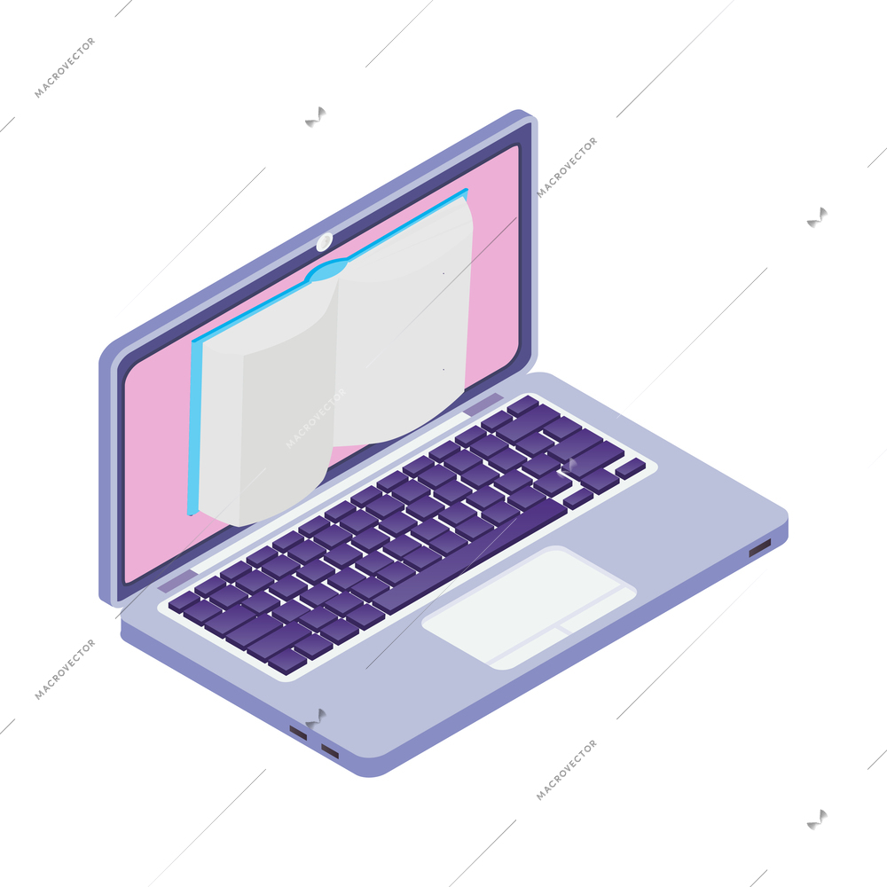 Isometric online library isolated composition of book electronic library reading icons on blank background vector illustration