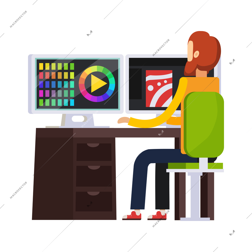 Advertising agency production orthogonal flat people composition with human characters at work vector illustration