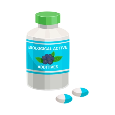 Biological active additives composition with isolated image of medical supplies on blank background vector illustration