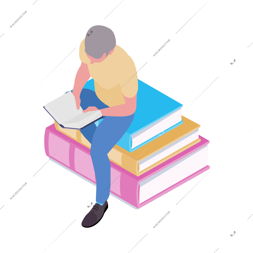 Isometric online library isolated composition of book electronic library reading icons on blank background vector illustration