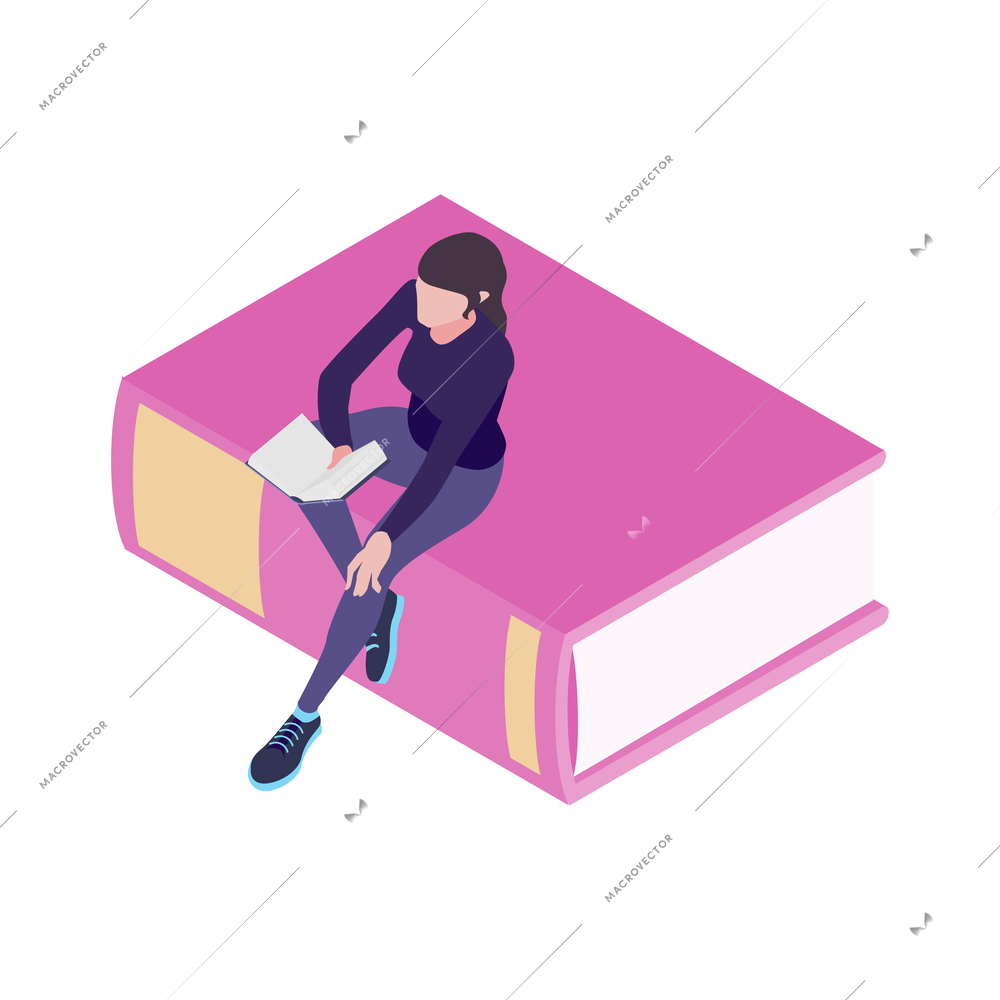 Isometric online library isolated composition of book electronic library reading icons on blank background vector illustration