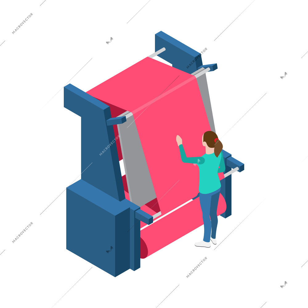 Clothes factory sewing isometric composition with isolated textile making image on blank background vector illustration