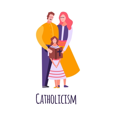 Different religious people family composition with flat doodle style characters of parents and children vector illustration