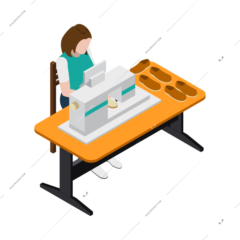 Footwear factory shoes production isometric composition with isolated bootmaking image on blank background vector illustration