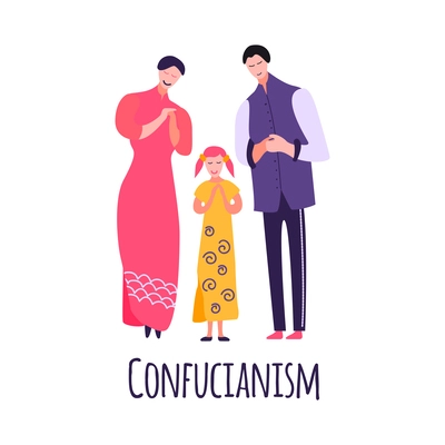 Different religious people family composition with flat doodle style characters of parents and children vector illustration