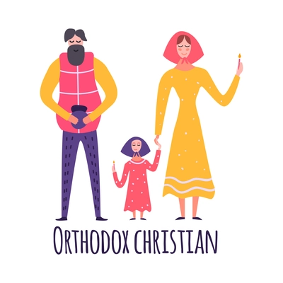 Different religious people family composition with flat doodle style characters of parents and children vector illustration