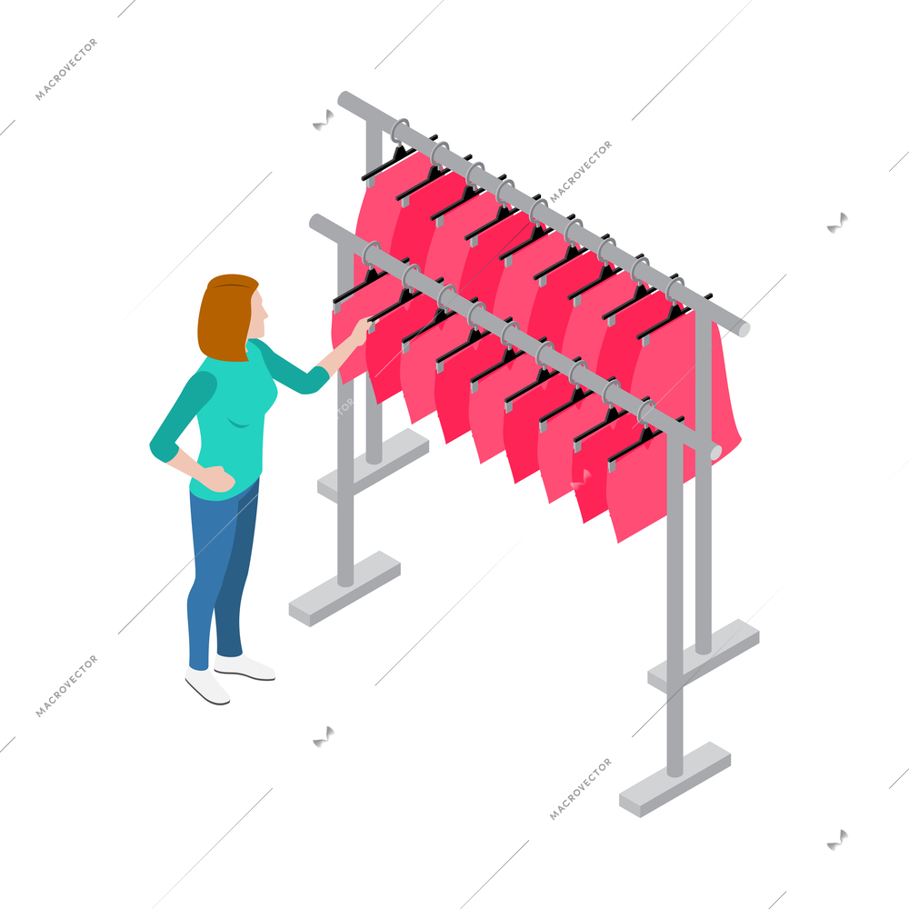 Clothes factory sewing isometric composition with isolated textile making image on blank background vector illustration