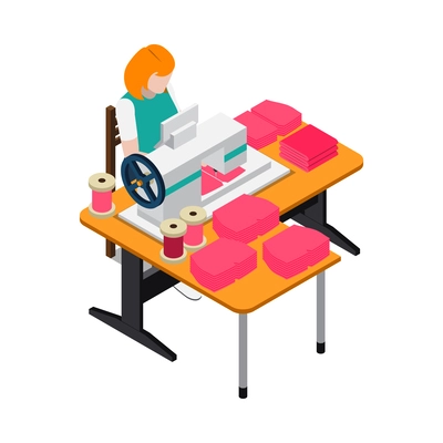 Clothes factory sewing isometric composition with isolated textile making image on blank background vector illustration