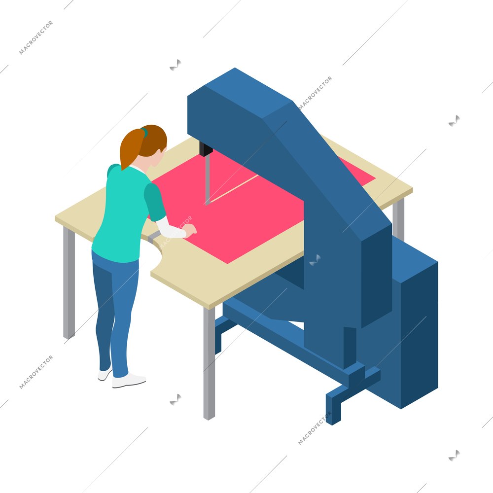 Clothes factory sewing isometric composition with isolated textile making image on blank background vector illustration