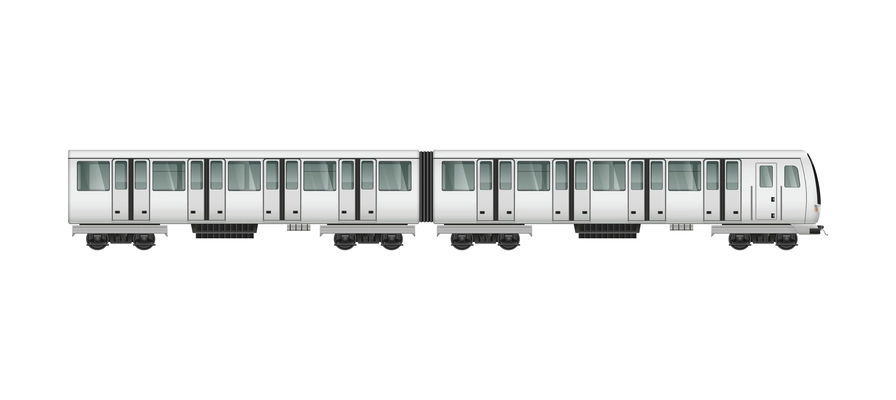 Passenger tram train realistic composition with side view of modern train carriage on blank background vector illustration