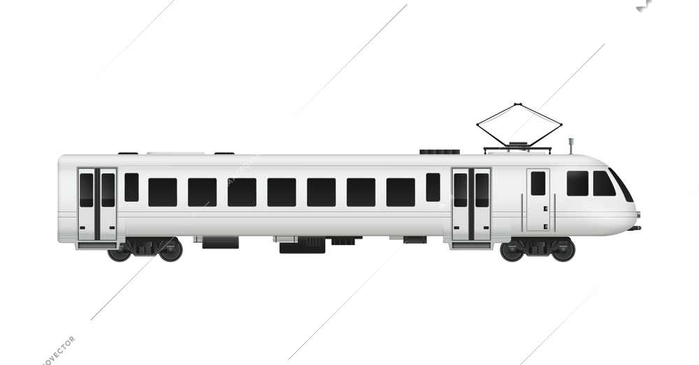 Passenger tram train realistic composition with side view of modern train carriage on blank background vector illustration