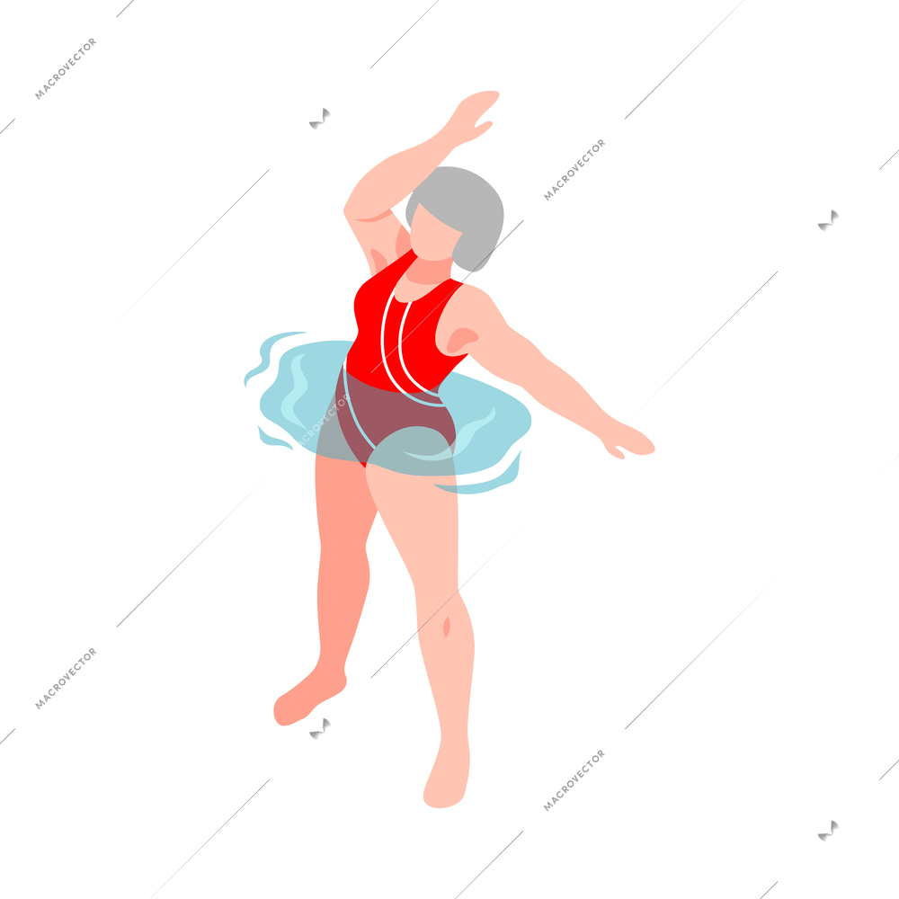 Isometric aqua aerobics composition with faceless human character water spot and sport equiment vector illustration