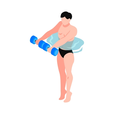 Isometric aqua aerobics composition with faceless human character water spot and sport equiment vector illustration