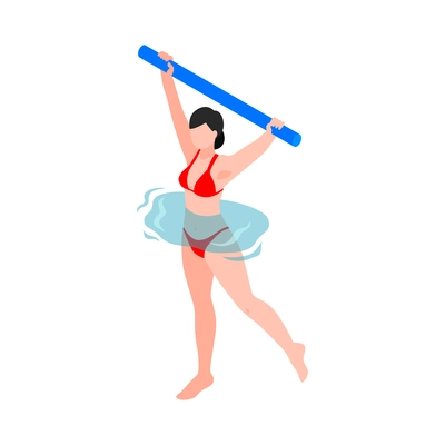 Isometric aqua aerobics composition with faceless human character water spot and sport equiment vector illustration