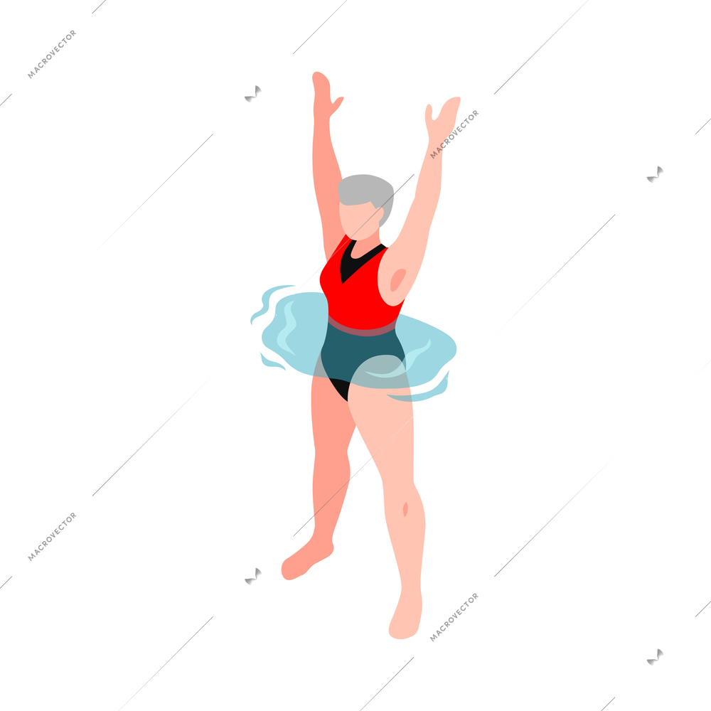 Isometric aqua aerobics composition with faceless human character water spot and sport equiment vector illustration