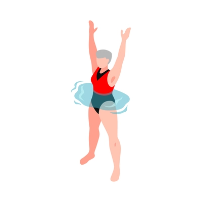 Isometric aqua aerobics composition with faceless human character water spot and sport equiment vector illustration