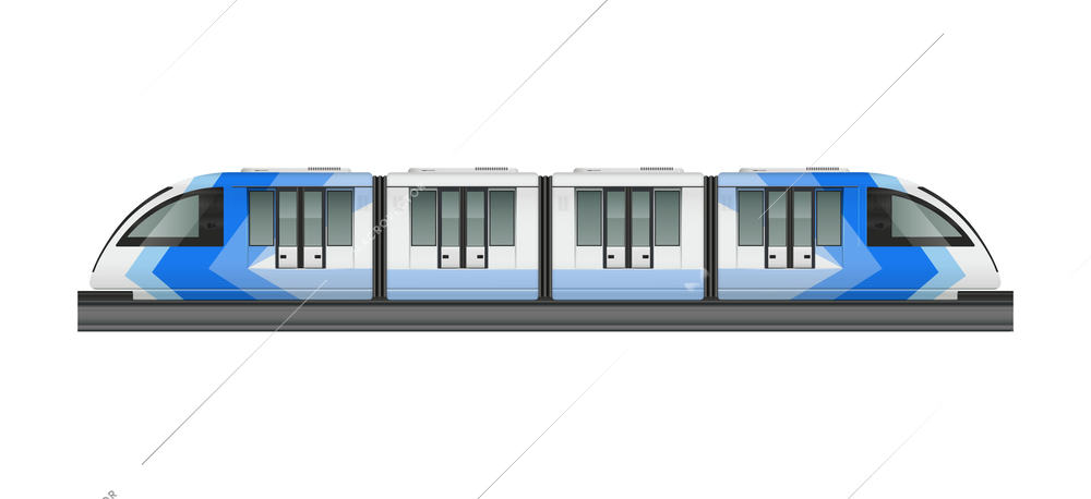 Passenger tram train realistic composition with side view of modern train carriage on blank background vector illustration