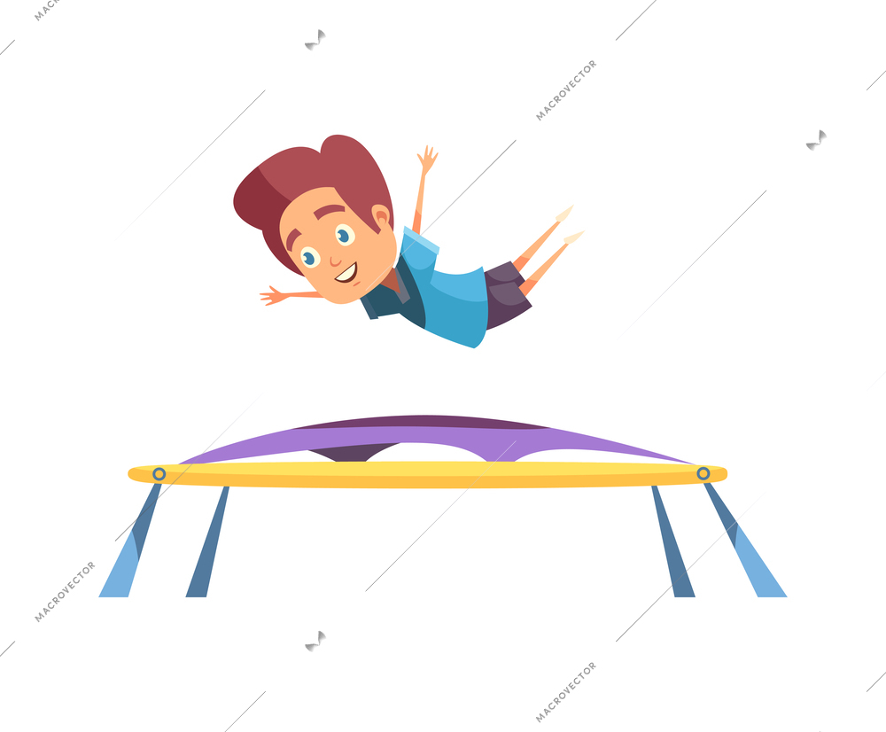Jumping trampolines composition with isolated doodle human character trampolining on rubber vector illustration