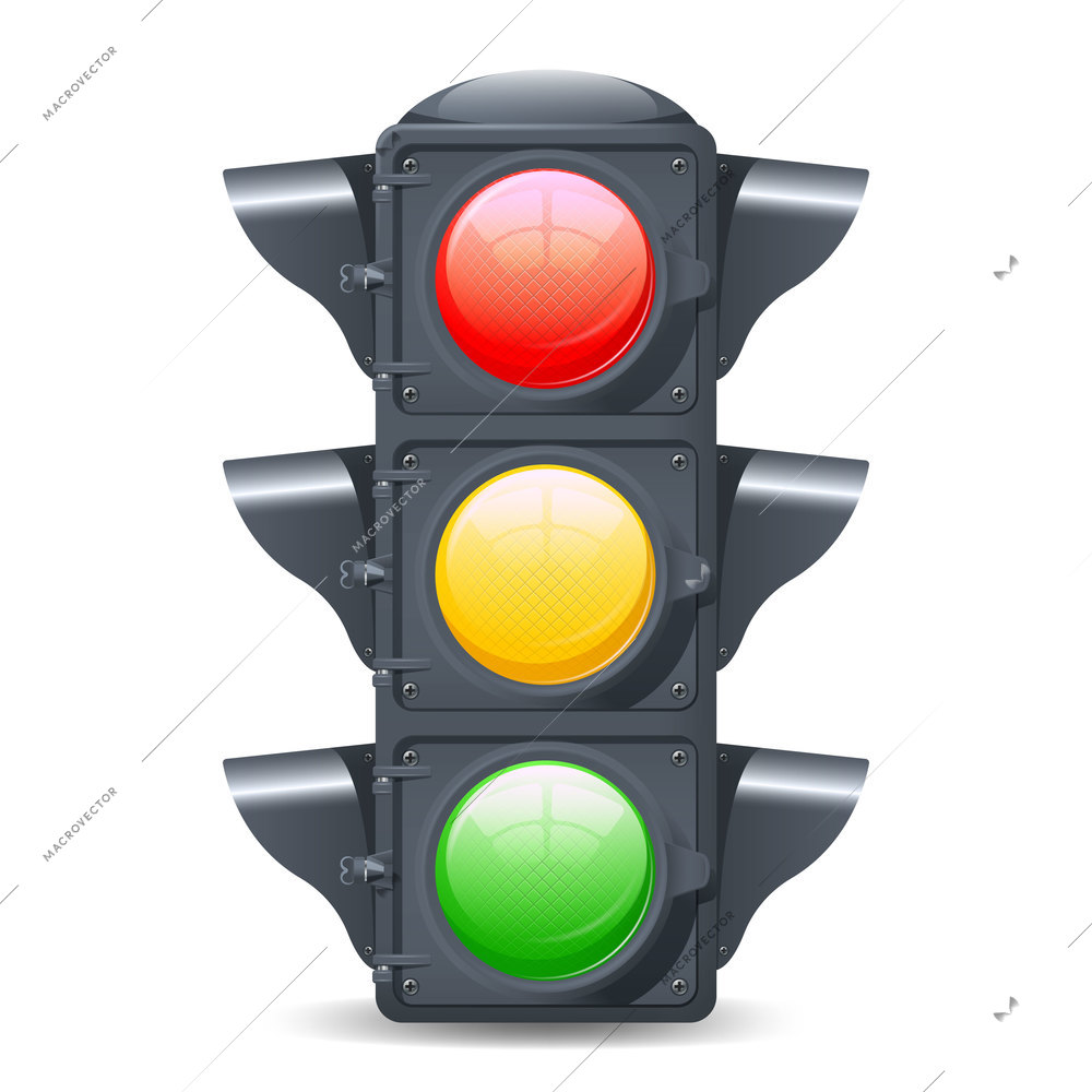 Traffic lights realistic isolated object on white background vector illustration