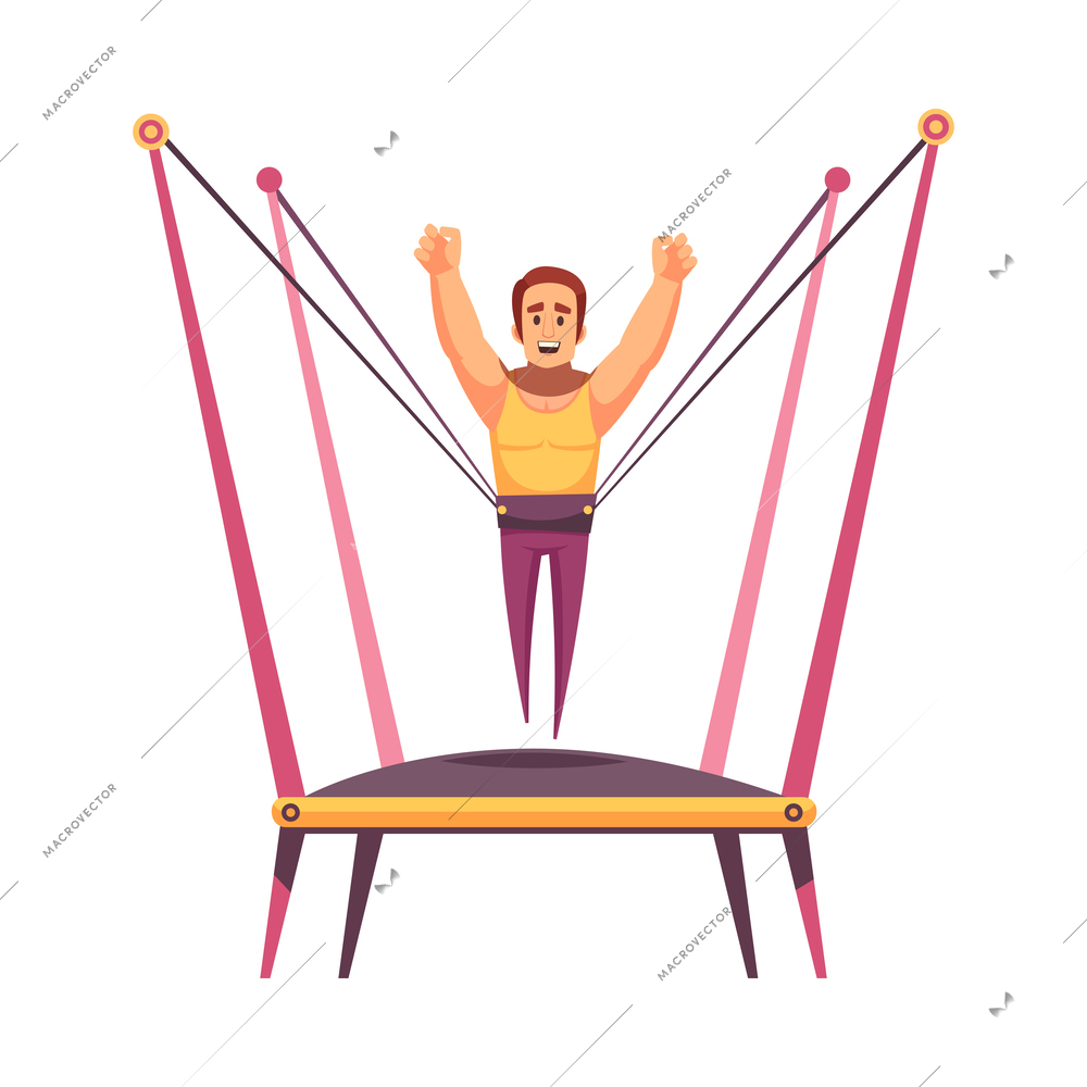 Jumping trampolines composition with isolated doodle human character trampolining on rubber vector illustration