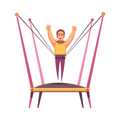 Jumping trampolines composition with isolated doodle human character trampolining on rubber vector illustration