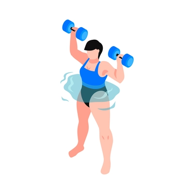 Isometric aqua aerobics composition with faceless human character water spot and sport equiment vector illustration