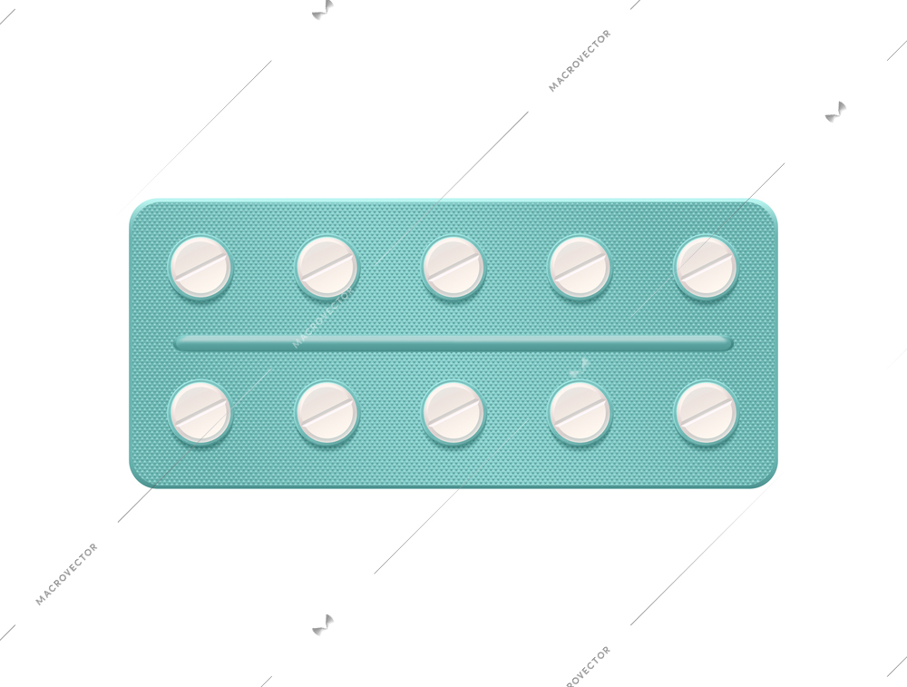 Medicine pills blister realistic composition with isolated top view image of silver blister with medical drugs vector illustration