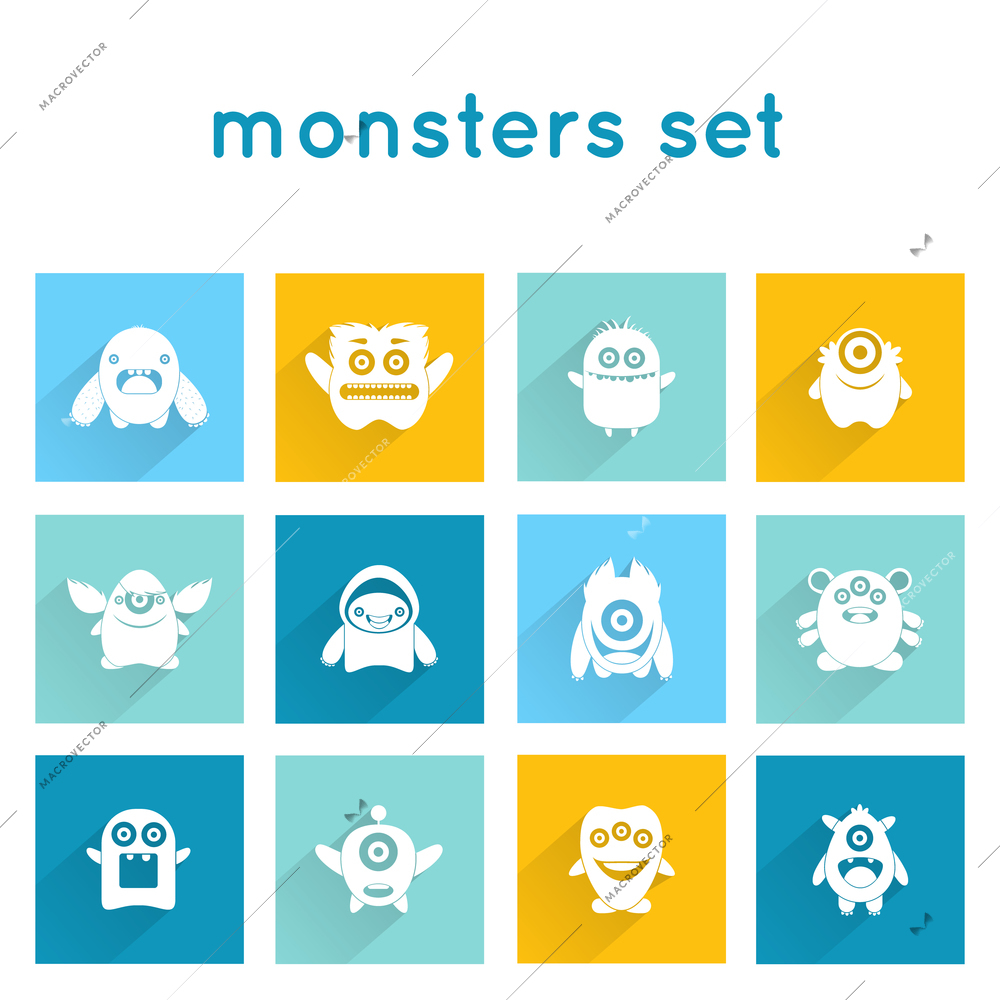 Monster icons funny mutant animal creature emoticons set isolated vector illustration