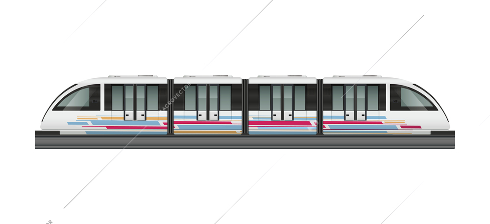 Passenger tram train realistic composition with side view of modern train carriage on blank background vector illustration