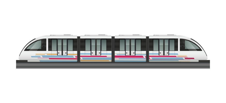 Passenger tram train realistic composition with side view of modern train carriage on blank background vector illustration