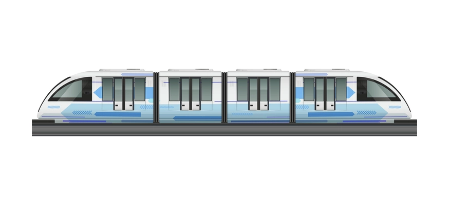 Passenger tram train realistic composition with side view of modern train carriage on blank background vector illustration