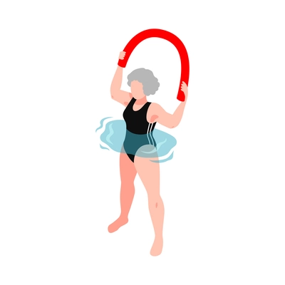 Isometric aqua aerobics composition with faceless human character water spot and sport equiment vector illustration