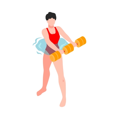 Isometric aqua aerobics composition with faceless human character water spot and sport equiment vector illustration