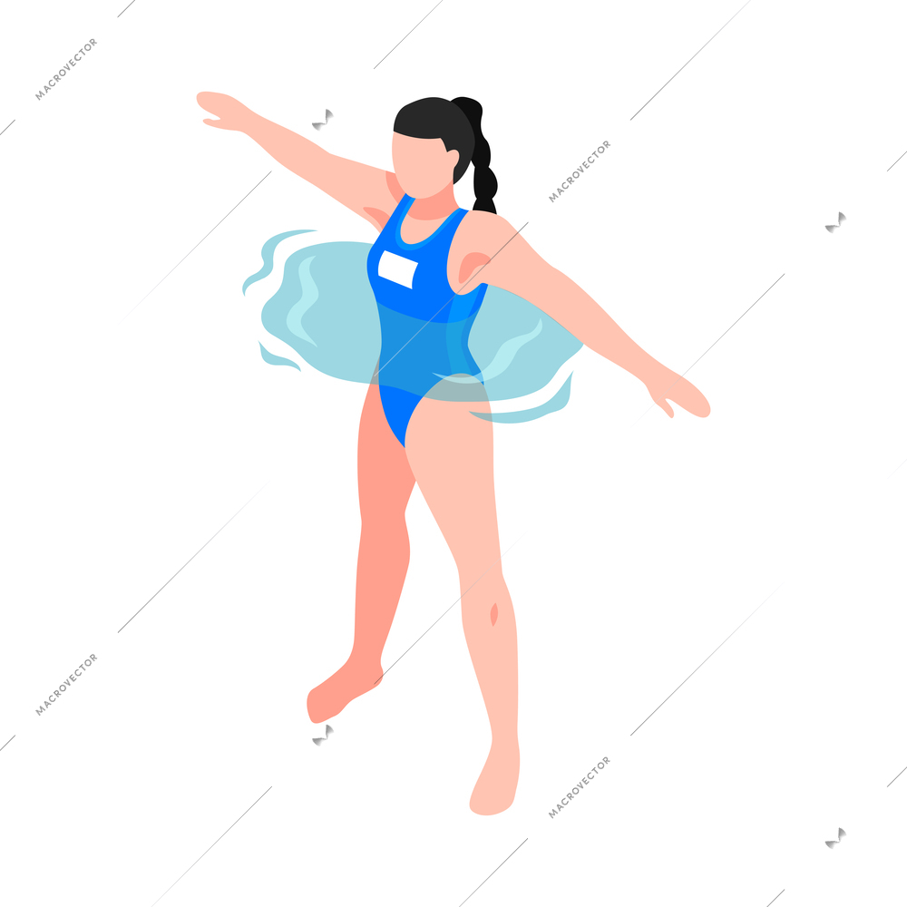 Isometric aqua aerobics composition with faceless human character water spot and sport equiment vector illustration