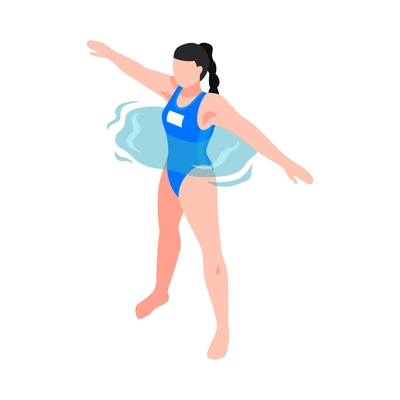 Isometric aqua aerobics composition with faceless human character water spot and sport equiment vector illustration