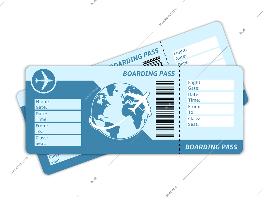 Blank plane tickets for business trip travel or vacation journey isolated vector illustration