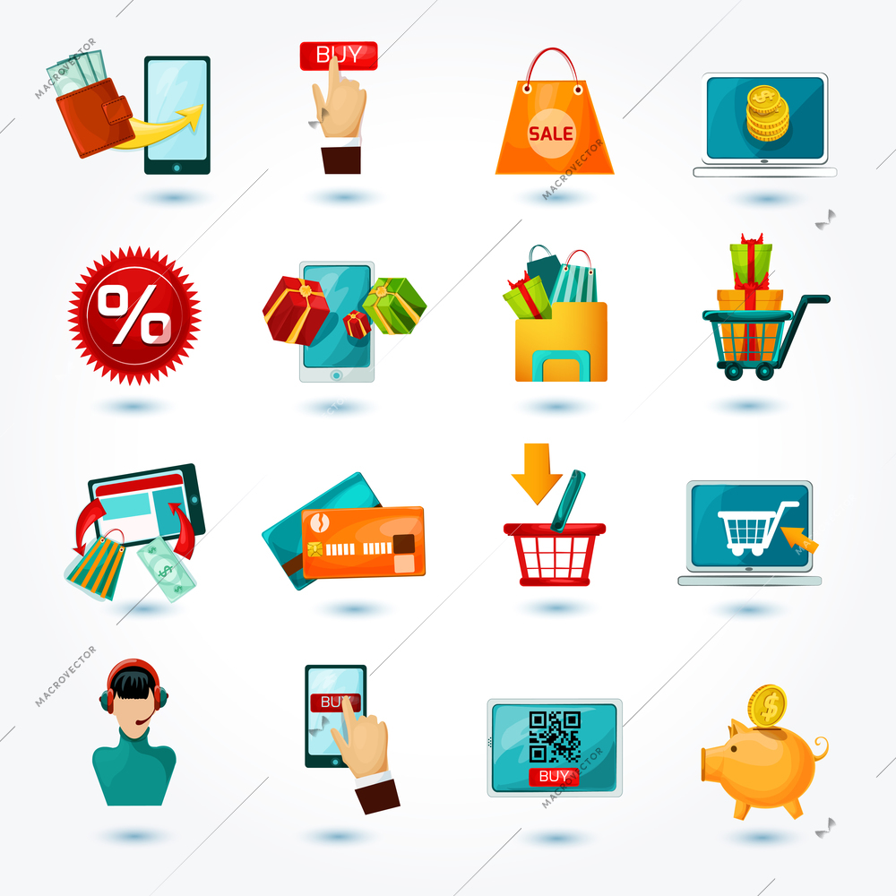 E-commerce internet delivery online shopping web business decorative icons set isolated vector illustration