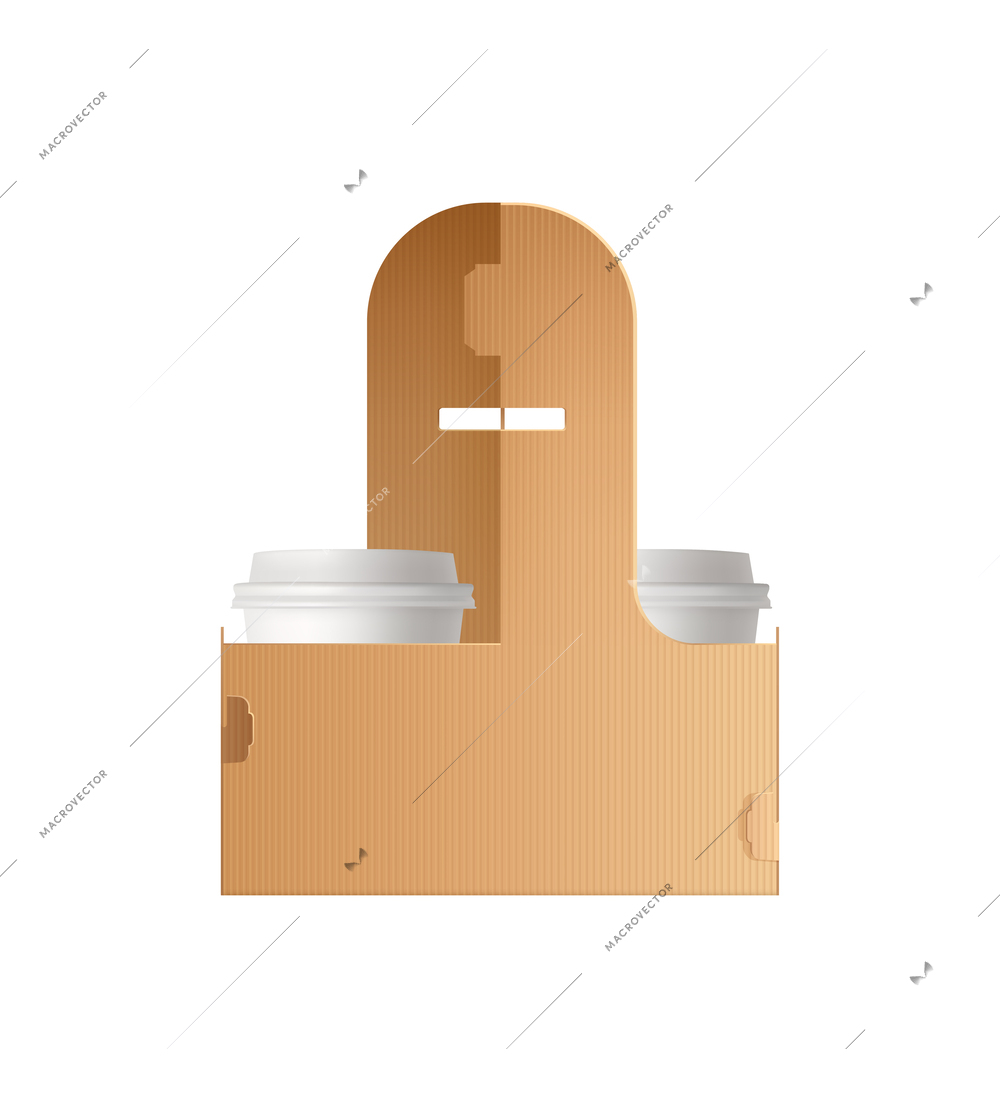 Takeout fastfood package realistic composition with isolated image of paper container on blank background vector illustration