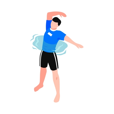 Isometric aqua aerobics composition with faceless human character water spot and sport equiment vector illustration