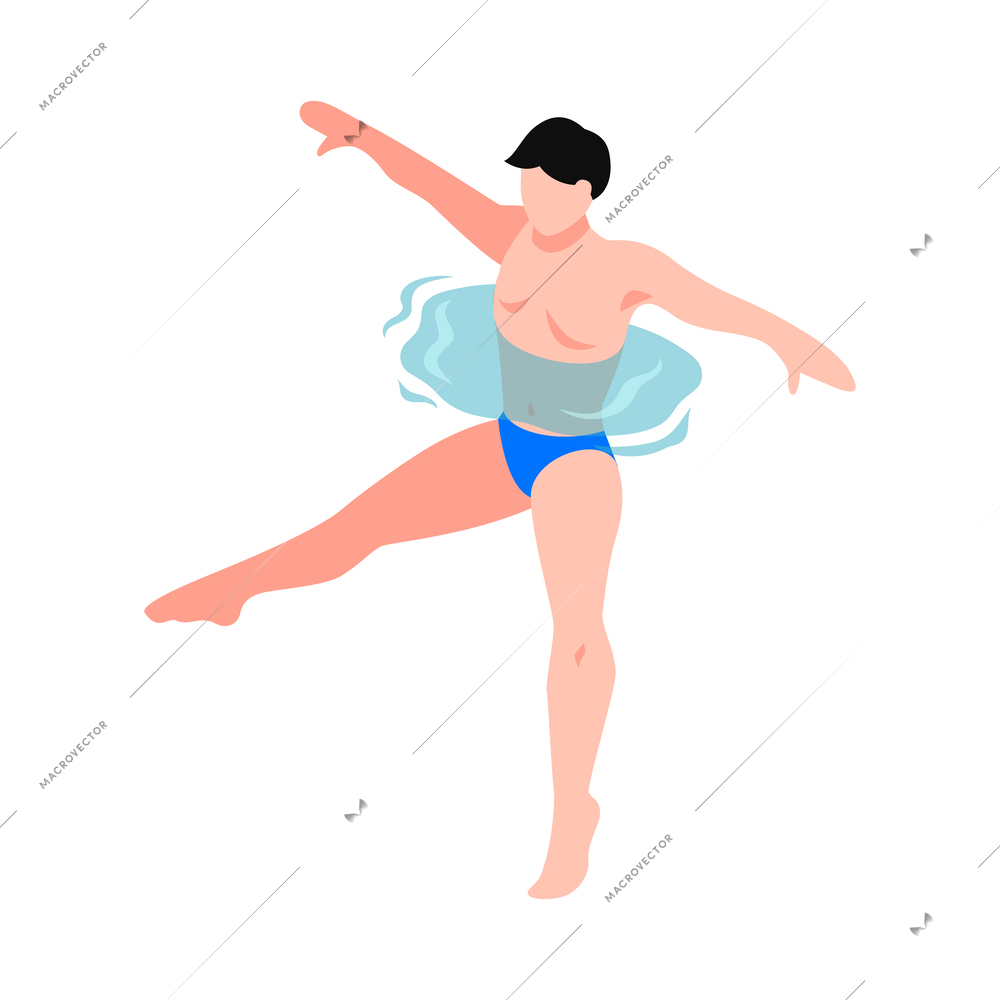 Isometric aqua aerobics composition with faceless human character water spot and sport equiment vector illustration